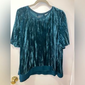 MAEVE X ANTHROPOLOGIE Emerald Green Velvet Panel Sheer Panel Back Blouse